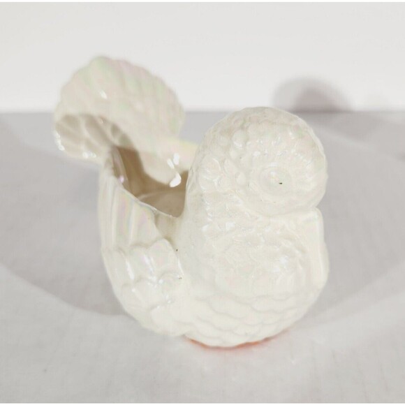 Vtg Tealight Candle Holder Pair Turkey Bird White Lusterware Pearlescent *Chip - Picture 8 of 15